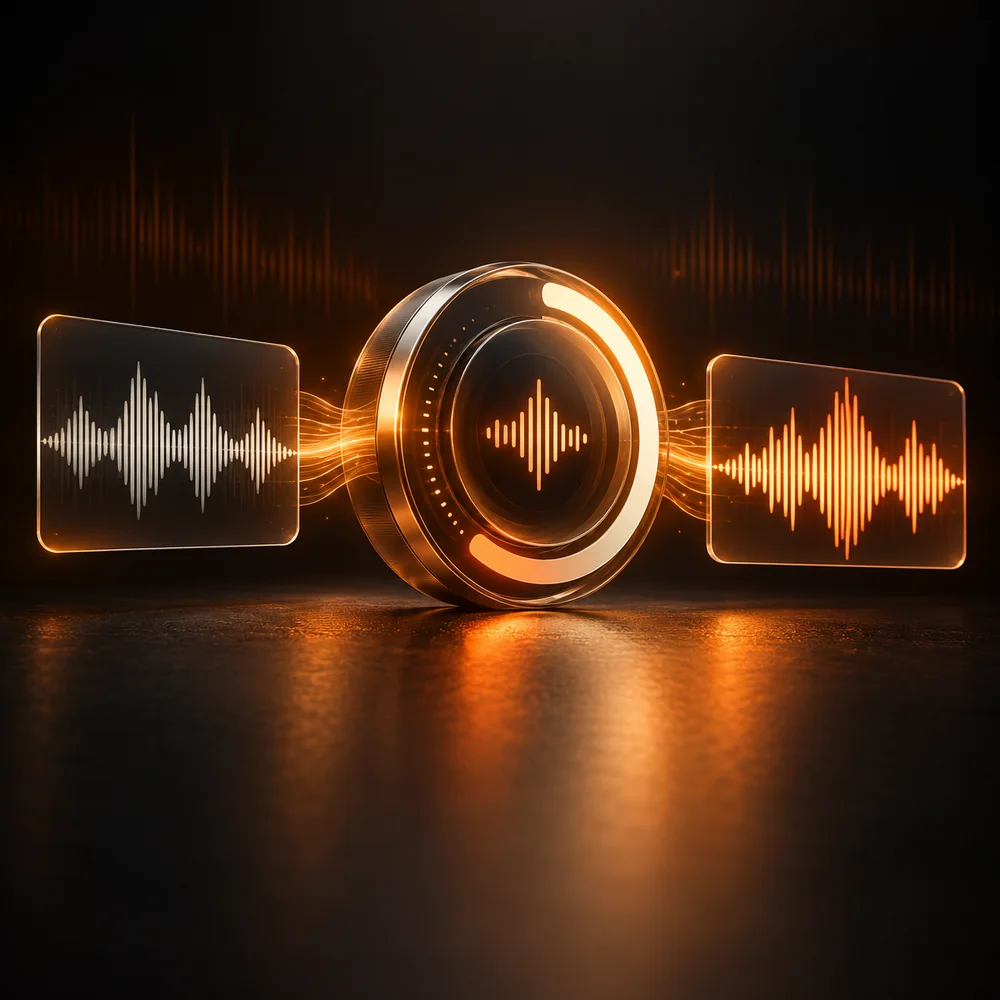 Source audio moving through a luminous voice processing engine